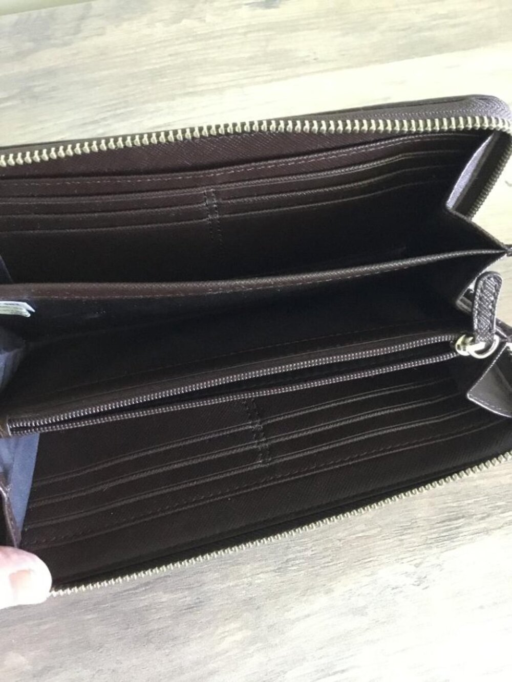Coach Brown Accordion Large Zip Wallet Signature Monogram Canvas w/Leather Trim - Picture 7 of 7